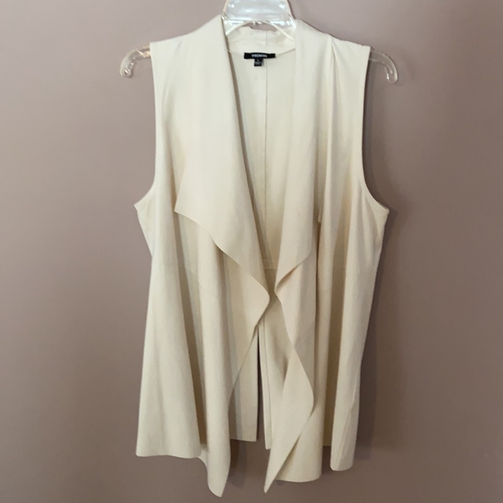 Ivory faux leather drape front vest size small